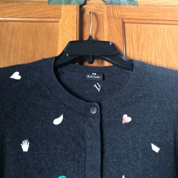 PS Paul Smith Hidden Button Front Embroidered Shapes Wool Blend Cardigan - XS - Picture 3 of 13